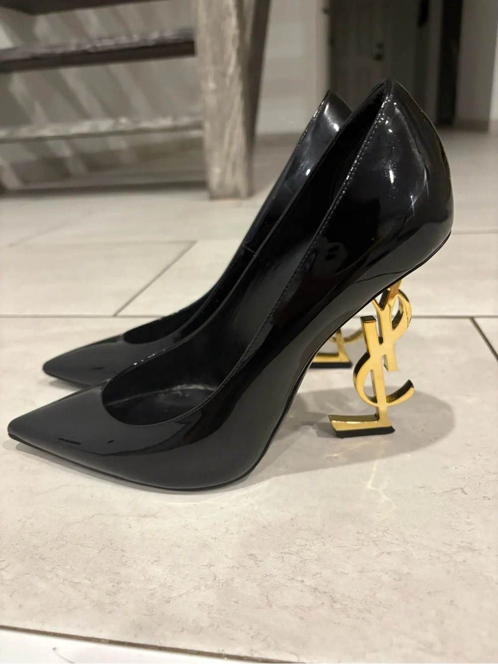 Saint Laurent Black Patent Pointed-Toe Stiletto Pumps